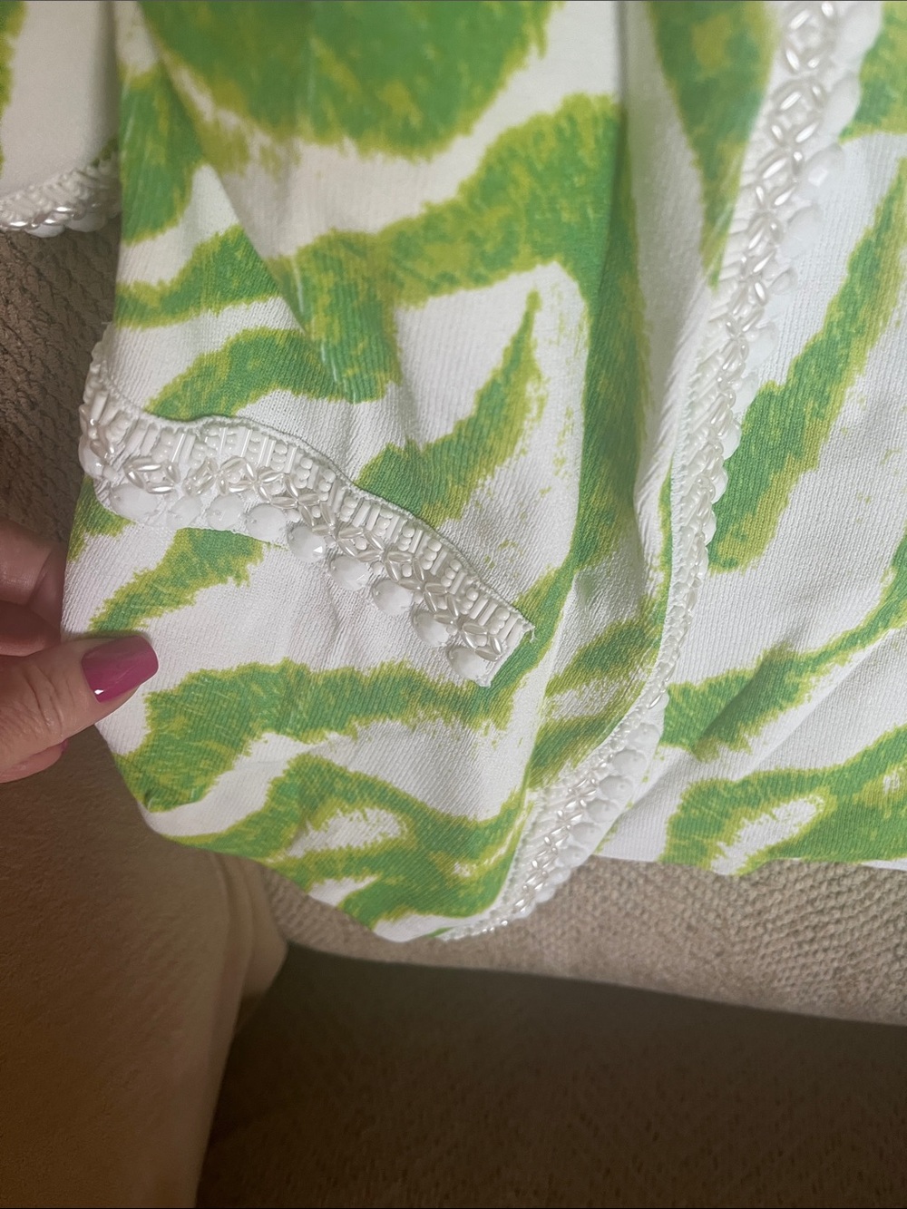 berek White and Lime Green Zebra-Print Cardigan and tank with Beaded Trim - Picture 5 of 9
